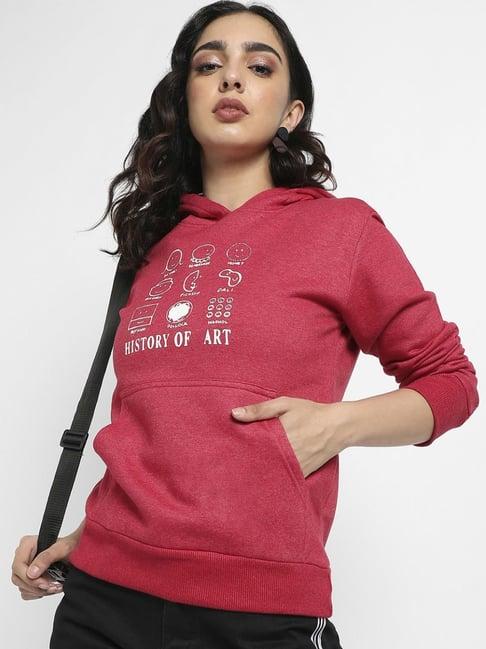 campus sutra pink cotton printed sweatshirt