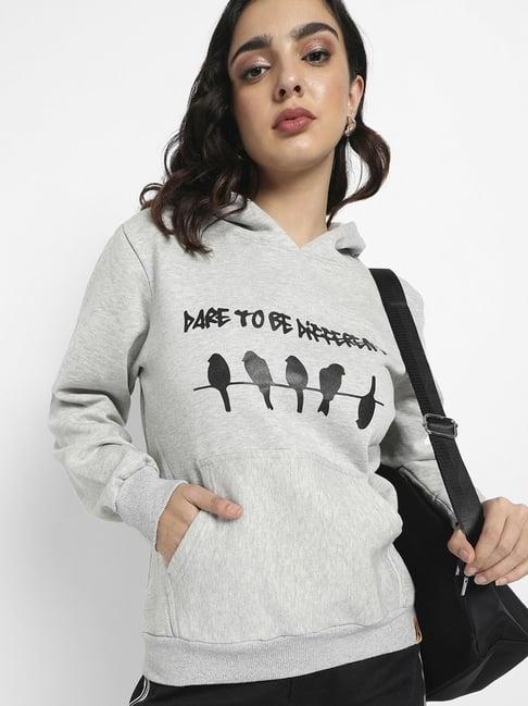 campus sutra grey cotton printed sweatshirt