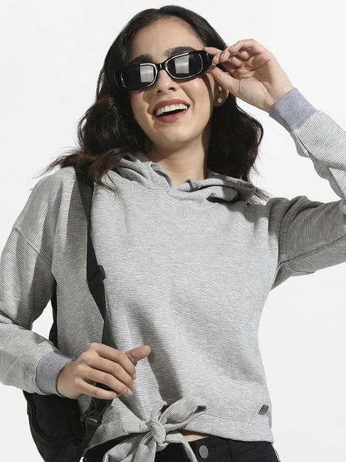 campus sutra grey cotton striped sweatshirt