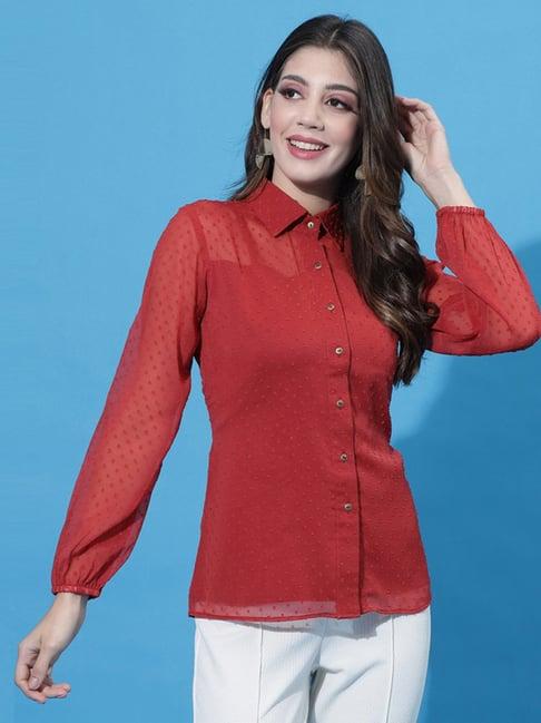 selvia red self design shirt