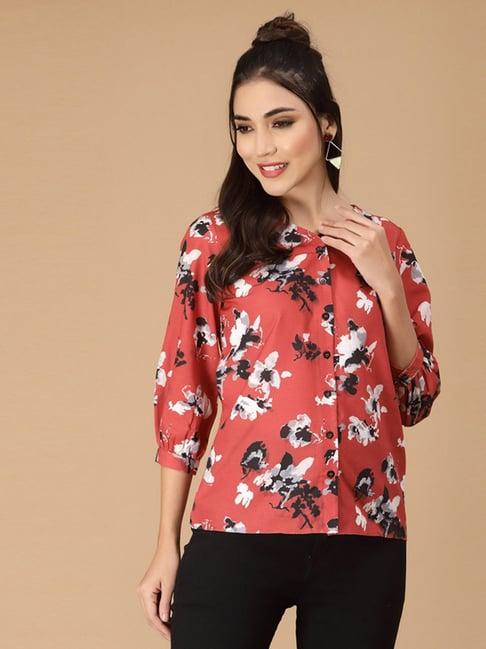 selvia red floral print shirt