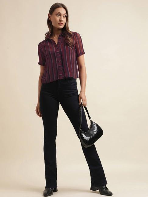 selvia brown striped cropped shirt