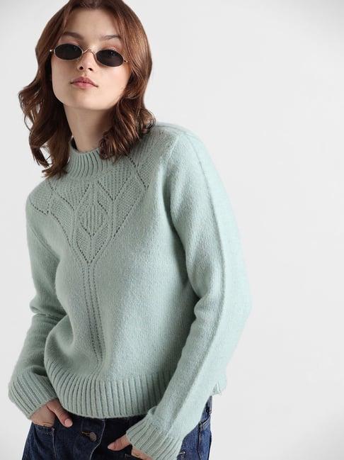 only sage green self design pullover