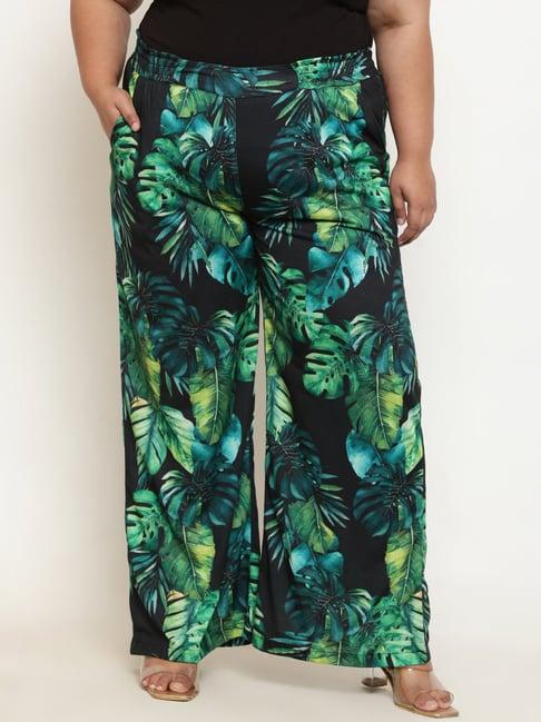 amydus black & green printed flared fit high rise pants