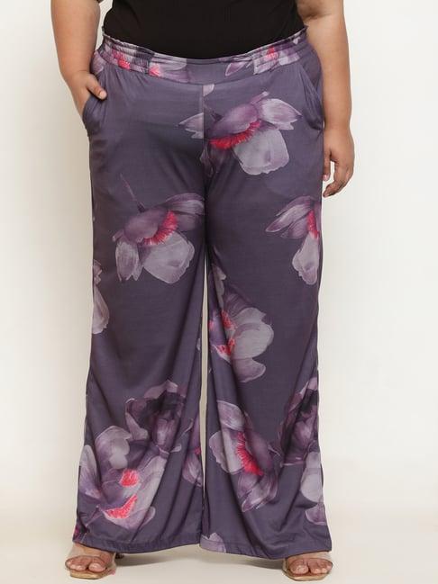 amydus purple printed flared fit high rise pants