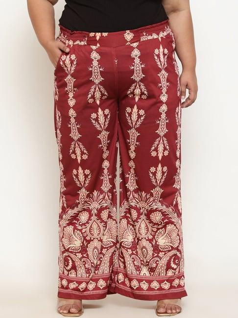 amydus maroon printed flared fit high rise pants