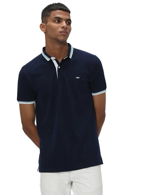 mufti navy slim fit cotton polo t-shirt