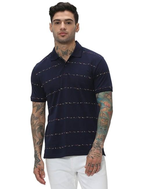 mufti navy slim fit graphic print cotton polo t-shirt