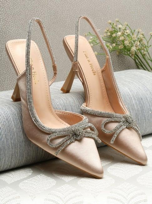 flat n heels women's beige sling back stilettos