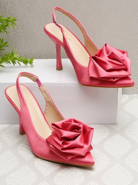 flat n heels women's pink sling back stilettos