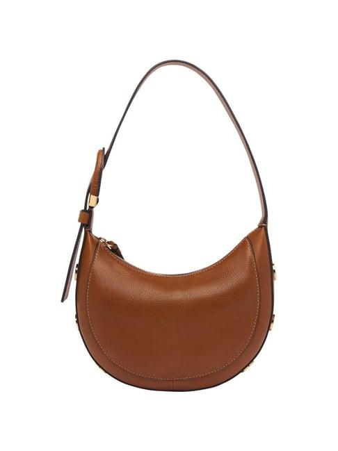 fossil harwell brown solid medium hobo handbag