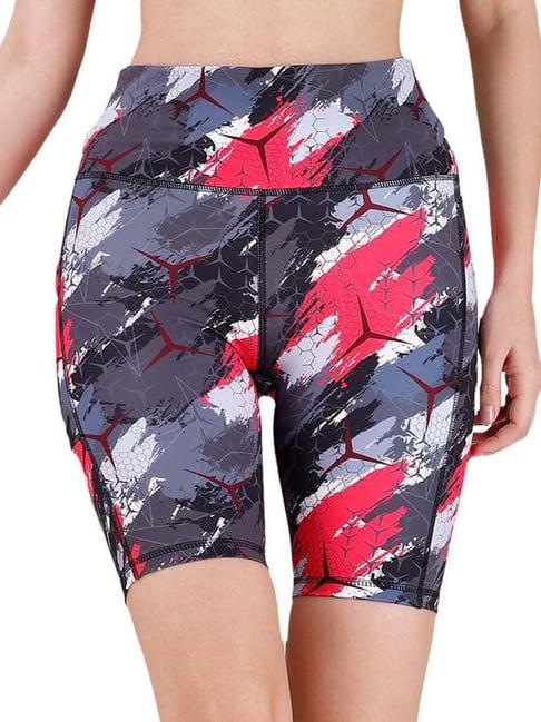 soie black & red printed high rise sports shorts