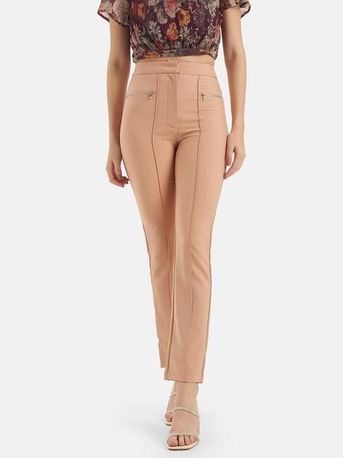 kazo blush pink regular fit high rise trousers