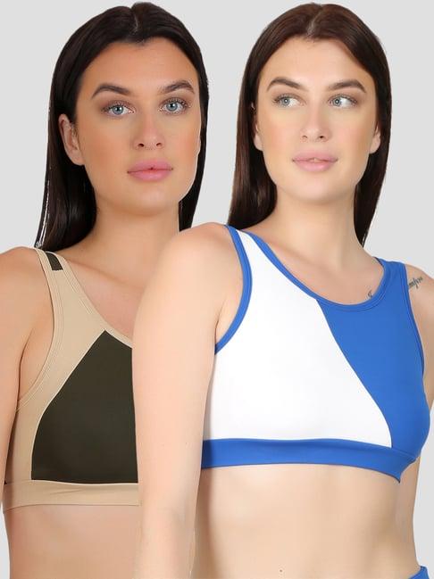 n-gal green & white sports bra - pack of 2