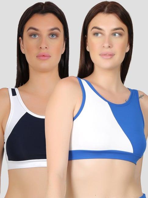 n-gal navy & white sports bra - pack of 2