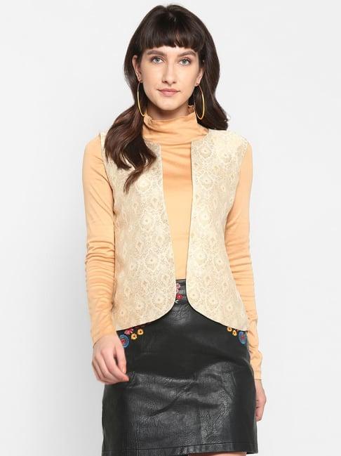 hangup beige jacquard pattern shrug