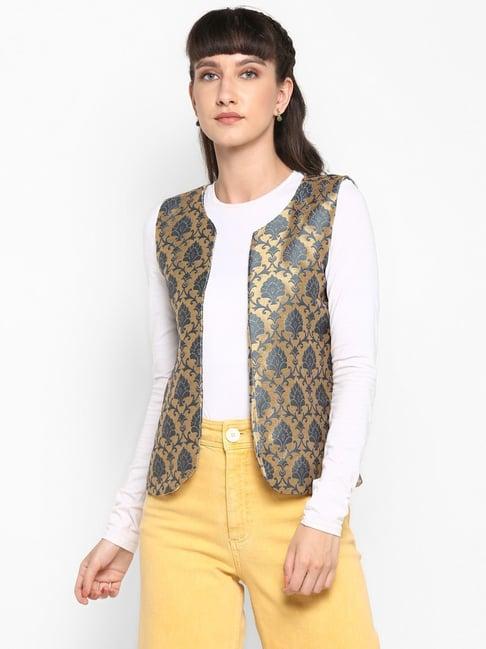 hangup golden & grey jacquard pattern shrug