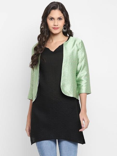 hangup green jacquard pattern shrug