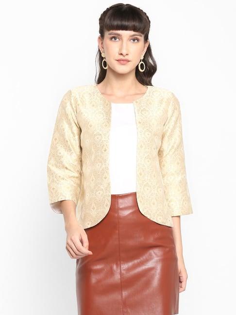 hangup beige jacquard pattern shrug