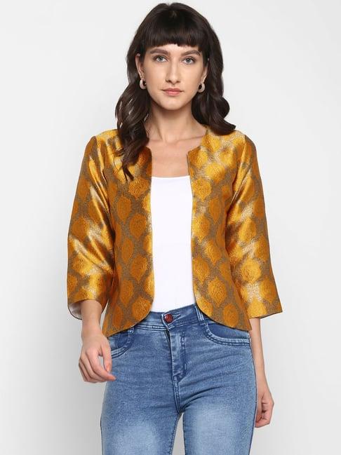 hangup mustard jacquard pattern shrug