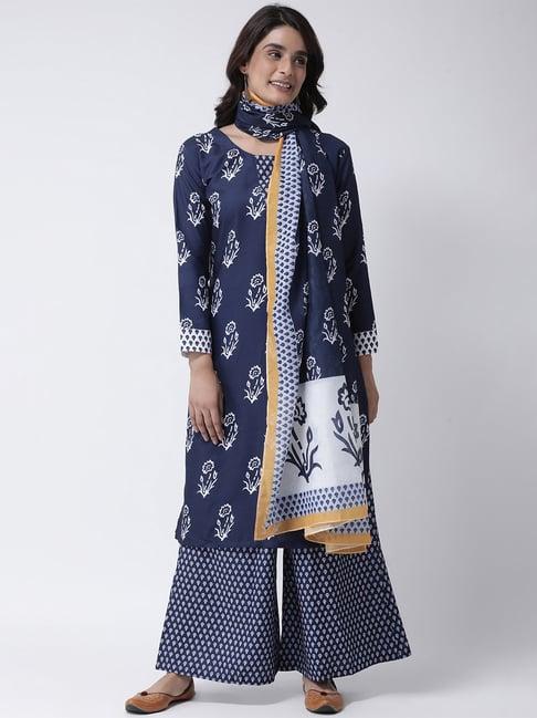 hangup blue printed kurta palazzo set with dupatta