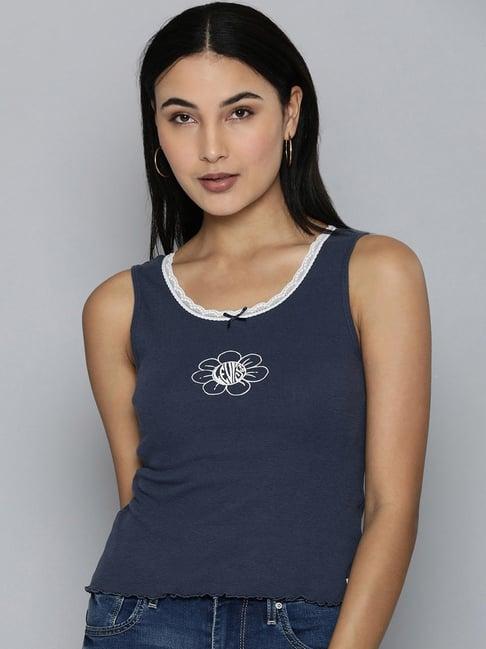 levi's blue printed tank top