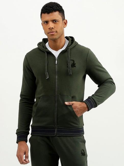 united colors of benetton olive regular fit hooded sweatshirt