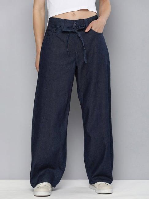 levi's navy relaxed fit high rise jeans