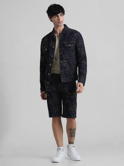 jack & jones dark blue regular fit embroidered denim jacket