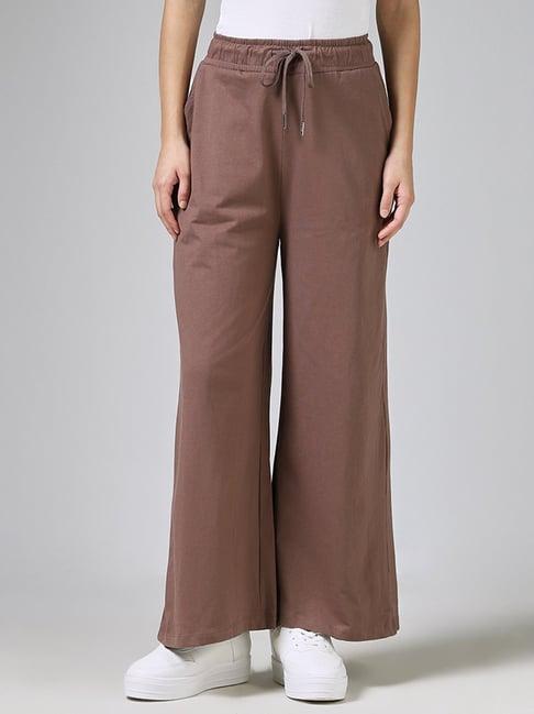 studiofit by westside solid chocolate brown wide-leg track pants