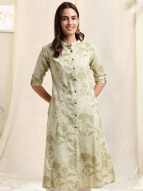 mirchi fashion beige cotton floral print straight kurta