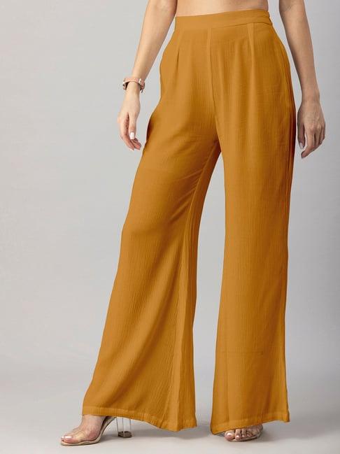 moomaya mustard regular fit high rise trousers