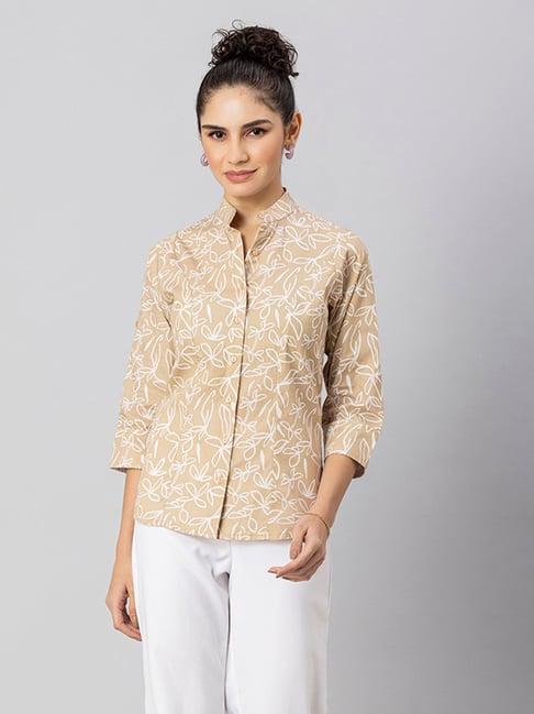 moomaya beige printed shirt