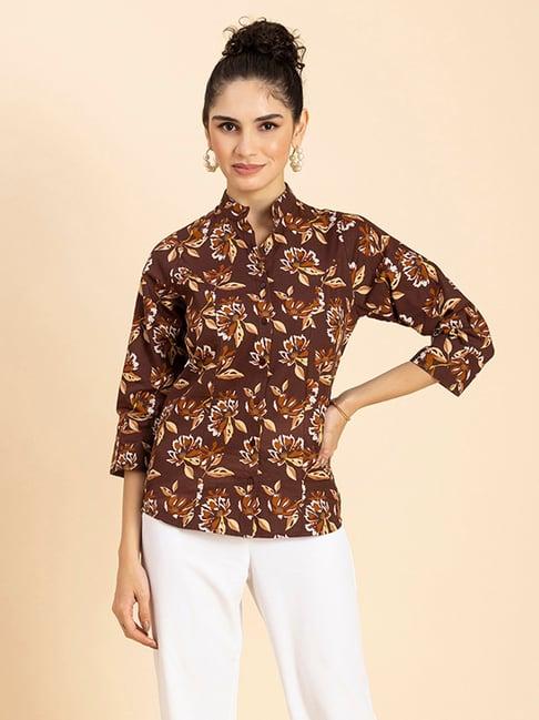 moomaya brown floral print shirt