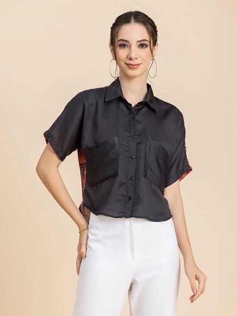 moomaya black & orange regular fit shirt