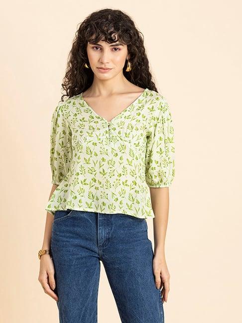 moomaya light green floral print top