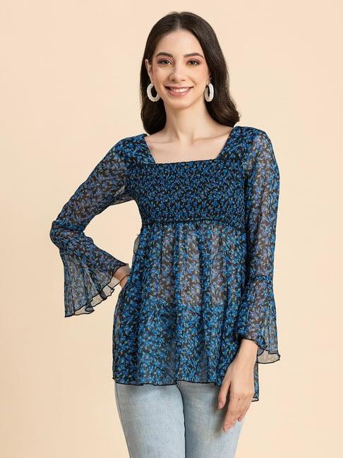 moomaya blue floral print top