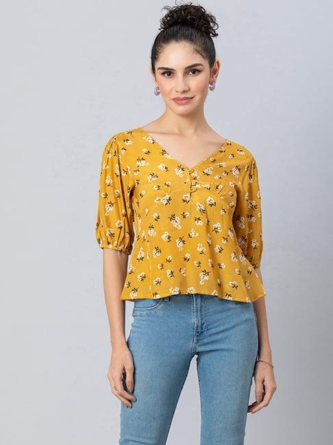 moomaya yellow floral print top