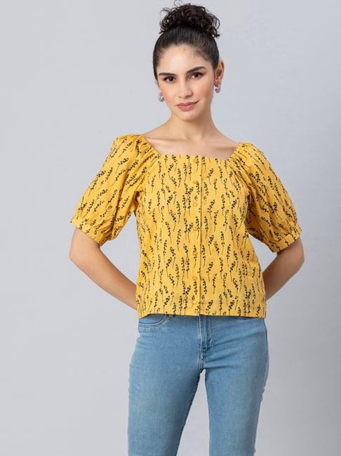 moomaya yellow floral print top