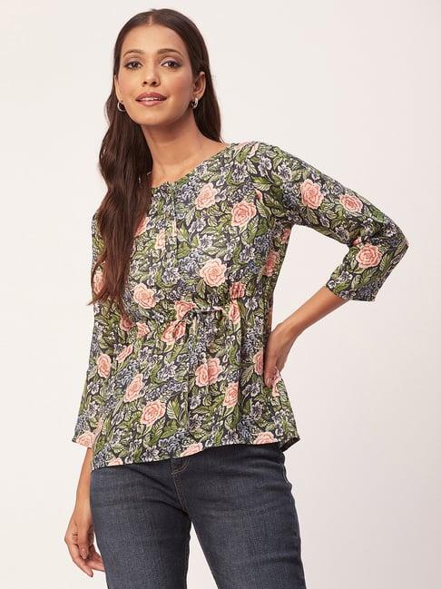 moomaya green floral print top