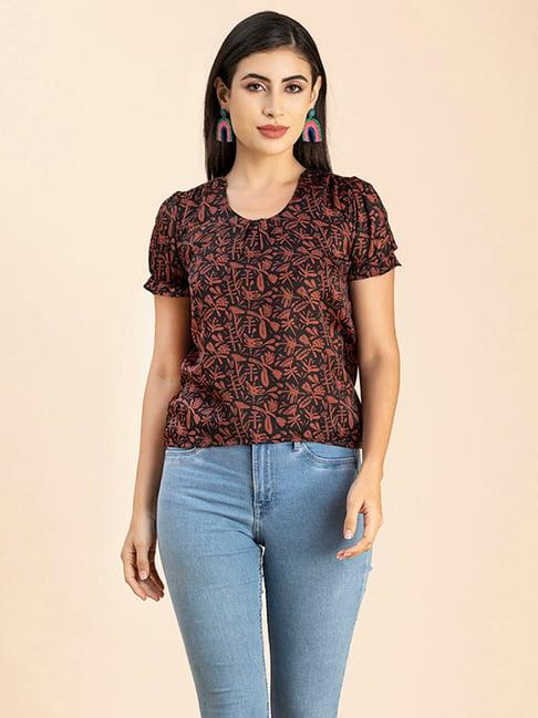 moomaya black & rust printed top