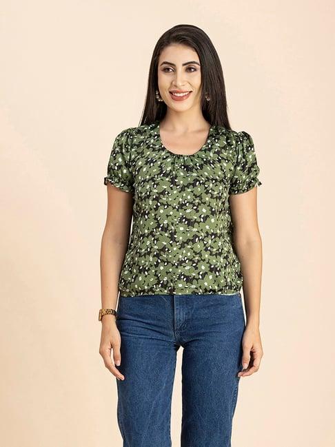 moomaya olive floral print top