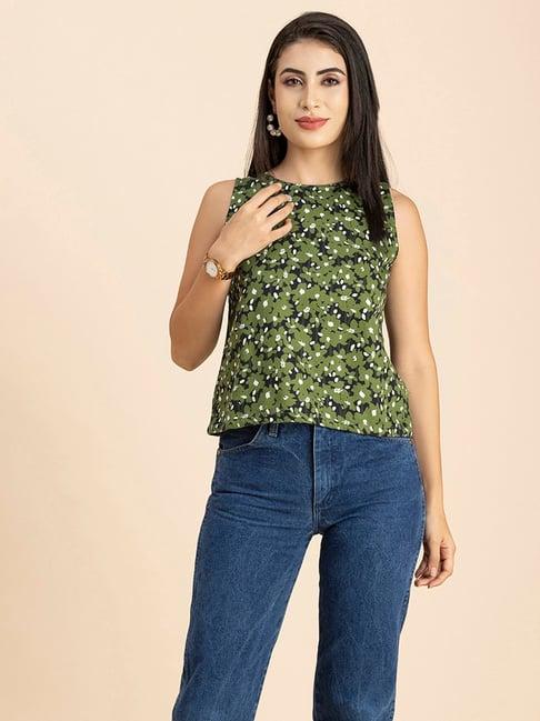 moomaya olive floral print top