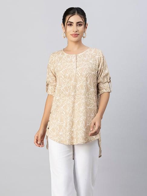 moomaya beige floral print tunic