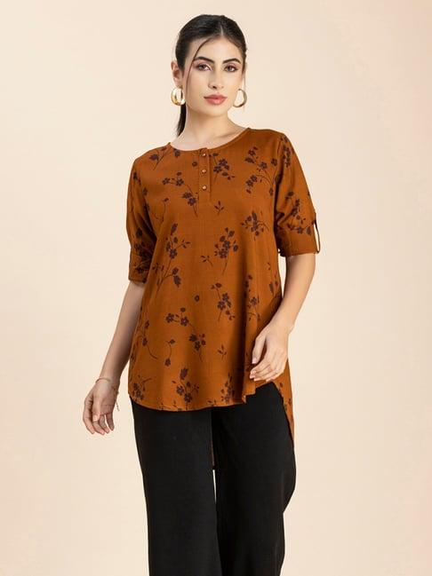 moomaya rust floral print tunic