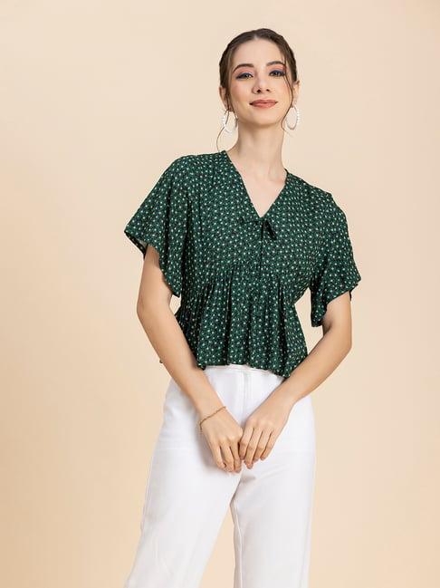 moomaya green floral print peplum top