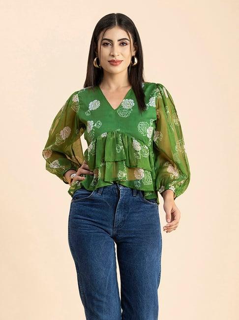 moomaya green floral print crop top