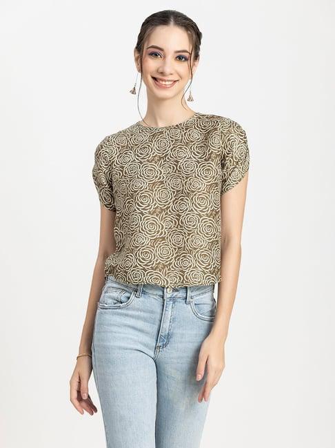 moomaya olive floral print top