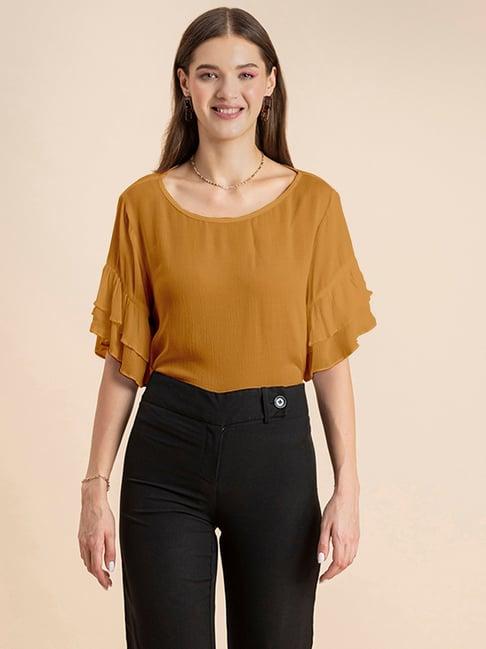 moomaya mustard regular fit top