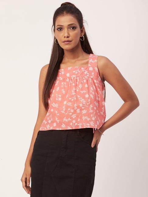 moomaya pink floral print crop top